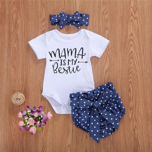 2020 Infant Baby Girl Boy Cotton Clothes 0-24M 3Pcs Summer Outfits Baby Letter Short Sleeve Romper Tops+High Waist Shorts