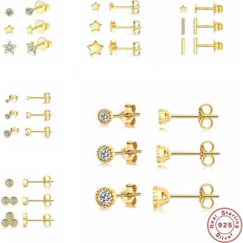 3pcs/set Zircon Earring 925 Sterling Silver Cute Bling Star Mini Stud Earring Ear Bone Earlobe Piercing Buckle orecchini Jewerly