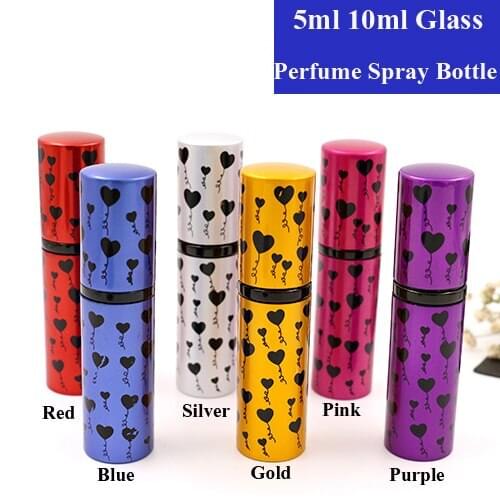 5/10ml 5/10/15/20/30pcs Mini Portable Traveler Glass Colorful Metal Perfume Bottle With Spray Empty Parfume Case Free Shipping