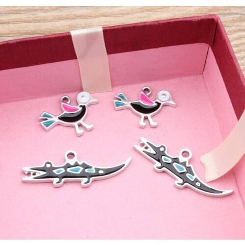 50PCS Jewelry Charms Dull Silver Color Plated Enamel Alloy Pendant Fashion Bracelet Keyring Floating Animal Bird crocodile Craft