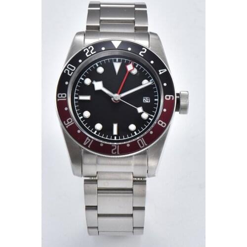 Automatic GMT mens watches 41mm watch stainless steel case and steel bracelet Mineral glass hands luxury T-09