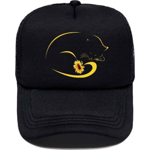 Lazy Cat Sunflowers Print Baseball Cap Casual Men Women Parent-child Hats Mesh Visor Outdoor Sun Hat Adjustable Caps