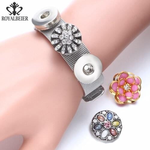 RoyalBeier 18mm Snap Button Fashion Stainless Steel Bracelet&Bangles Metal Silver Color Charm Bracelet For Womens Jewelry 001