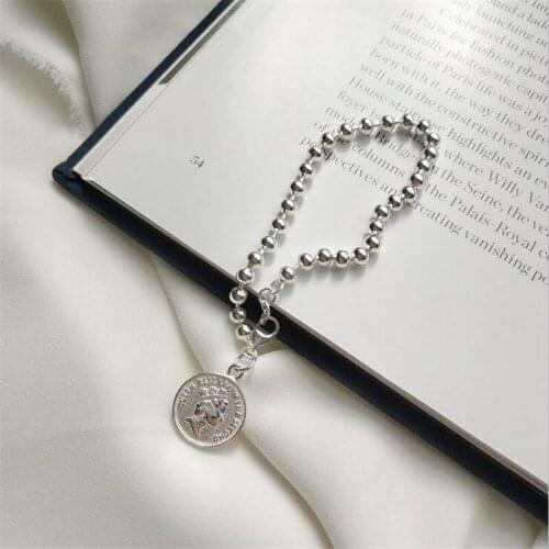 Real Vintage 925 Sterling Silver Bracelets Coin Round Beads Adjustable Chain Female Gift for Women Mujer Jewelry Accessory SB075
