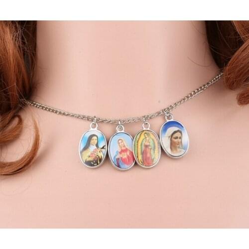 Catholicism Double Female Allah Virgin Mary Icon Necklace Vintage Silver Choker Statement Necklace Pendant Jewelry For Women New