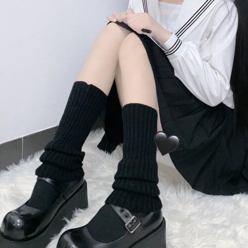 Solid Color Foot Warmers Leggings For Women Japanese Style JK Uniform Lolita Outdoor Knee High Elastic Slouch Loose Socks Boots