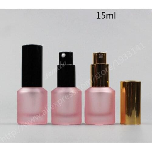 Hot sale 50pcs/lot 15ML Pink Frost Glass Bottle With Black Lotion Pump or Sprayer, Cosmetic Essence Emulsion Packing Bottle