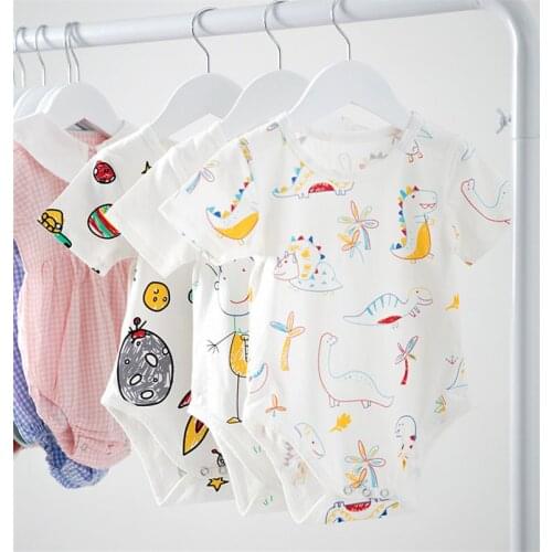 Graffiti family/dinosaur/planet printing newborn baby romper summer toddler baby jumpsuit short sleeve kids overalls children