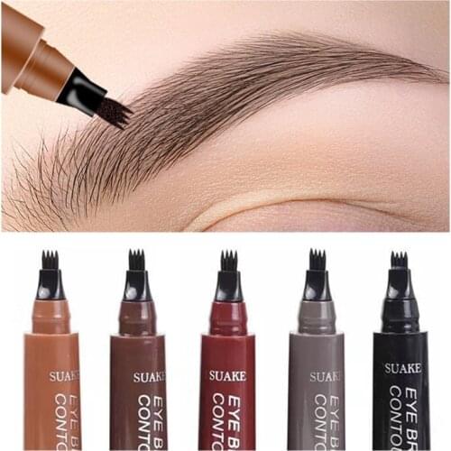 5 Color Eyebrow Pen Waterproof 4 Fork Tip Brows Tattoo Pencil Long Lasting Natural Dark Brown Liquid Eye Brow Pencil for Brazil