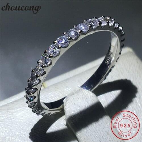Choucong Classic Jewelry 100% Real Soild 925 sterling Silver ring Full Round AAAAA Zircon Wedding Band Rings For Women men Gift