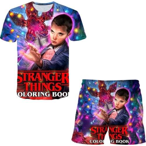 Stranger Things 3d Print Girl Sets 2pieces Short Suit Boy Fashion Harajuku T-shirts And Shorts Suit Baby Clothes Girl T Shirt