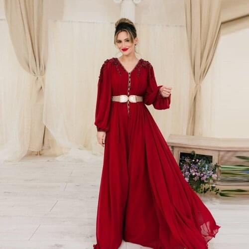 Red Dubai Floor Length Evening Dress Applique Moroccan Caftan Tulle Special Occasion Prom Gown Custom Made Plus Size Caftan
