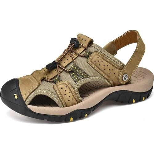 Summer Leather Outdoor Sandals 2021 For Men Beach Trekking Sports Slip On Breathable Hard-Wearing Shoes