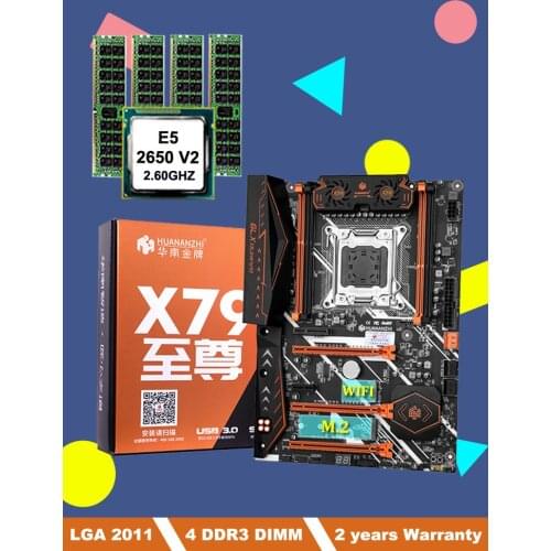 Discount HUANANZHI X79 deluxe motherboard with M.2 slot LGA2011 motherboard bundle with CPU Intel Xeon E5 2650 V2 RAM 16G(4*4G)