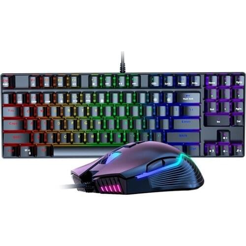 Mechanical Keyboard & Mouse Set 89 Keys USB Wired Mechanical Blue Switch RGB Backlight Gaming Keyboard 6400DPI Computer Mouse