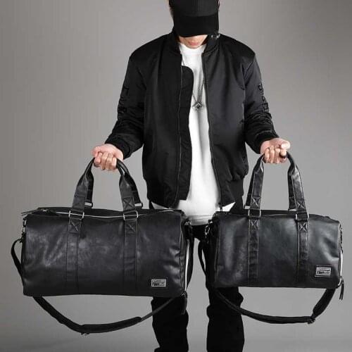 Mens Black Handbag Travel Bag Waterproof PU Leather Large Capacity Travel Duffle Multifunction Tote Casual Crossbody Bags