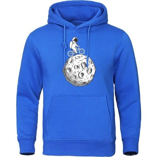 Astronaut Cycling On The Moon Hoodies Autumn Fleece Male Hoodie Sweatshirt Warm Casual Men Clothing Fashion Brand Streetwear