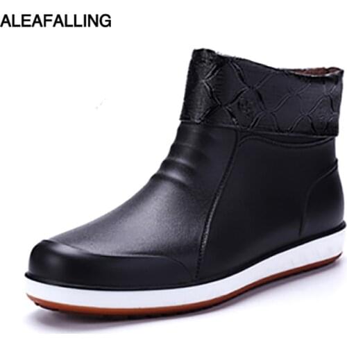 Short Tube Rainshoes Mens Thin Or Warm Cotton Inner Mens Warm Rain Boots Kitchen Chef Waterproof Non-Slip Work Rubber Shoes