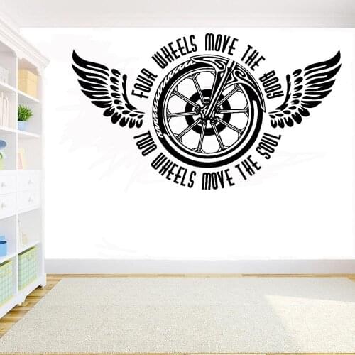 Motorcycle wheel Wall sticker Two Wheels Move The Soul Quote vinyl Wall decar Motorcycle club Wall decoration bedroom study G656