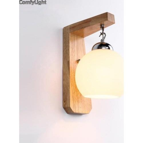 Wood Glass Wall Lamps Led Bedroom Bedside Home Deco Nordic Design Living Dining Room Corridor Hotel lights on Wall Atelier E27