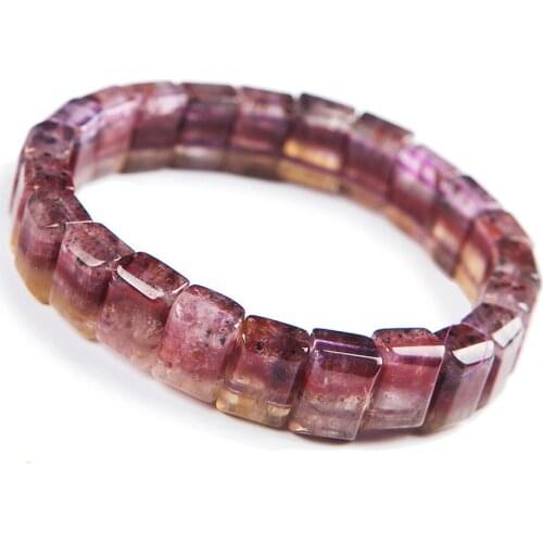 Genuine Purple Red Auralite 23 Cacoxenite Crystal Women Rectangle Bead Stretch Bracelets