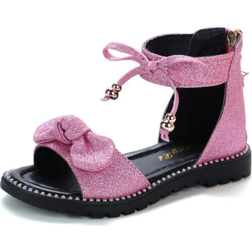 New 2021 Summer Girls Sandals Fashion Bowknot Zipper Princess Girls Shoes Children Kids Baby Party Flat Sandals Shoes