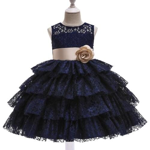 New Navy Flower Girl Dresses 2021 First Holy Communion Dresses For Girls Lace Ball Gown Kids Party Dresses with Satin Sash