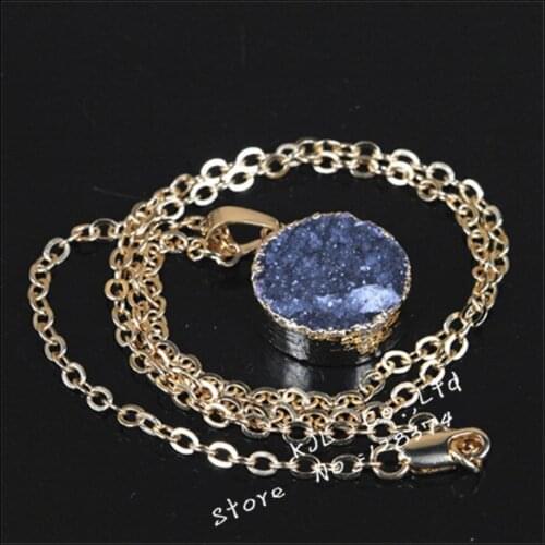 1pcs 2017 charming natural gem stone pendant necklace fashion crystal pendants gold color chain necklace for women