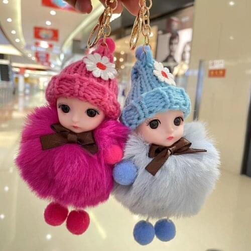 Pompom Girl Dolls Keychain Cute Fluffy Plush Doll Keychains Women Girl Bags Keyrings Cars Key Ring Gift Charming Decoration