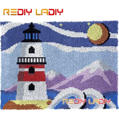 Latch Hook Rug Lighthouse Lush Wall Tapestry Kits DIY Carpet Rug Lofty Yarn Cushion Arts Crocheted Fluffy Floor Mat Crafts