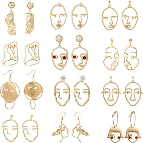 LIMARIO Punk Human Face Drop Earrings For Women Retro Abstract Hollow out Statement Hand Metal Fashion Dangle Earring Jewelry