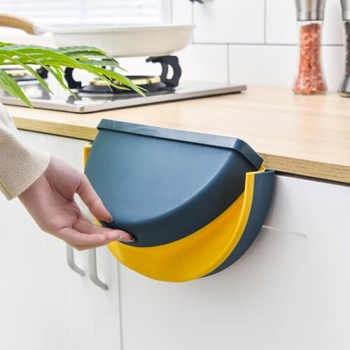 Folding Waste Bins Kitchen Cabinet Door Hanging Trash Bin Trash Can Wall Mounted Plastic Waste Storage Bucket