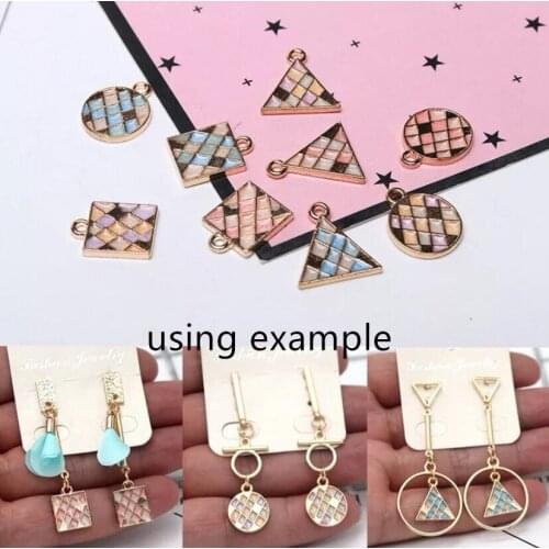 Alloy Triangle/Square/Round Shape Colorful Mosaic Charm Pendant For Jewelery Making Necklace Earrings 10pcs y1487