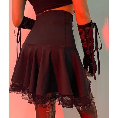 Mall Goth Lace Up Y2k Pleated Skirt E girl Punk Dark Academia Aesthetic Vintage 90s Streetwear Black Dance Mini Skirts Women