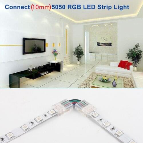 VIPMOON 5pcs LED Connector 4 Pin 10mm Width PCB L Shape RGB Corner Connecting LED Adapter For SMD 5050/3528/2835/5030 RGB Strip