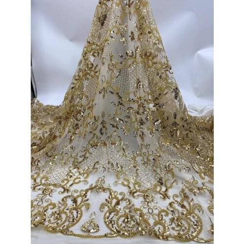 Embroidered Lace Fabric with Sequins super quality beaded French Tulle Mesh on Netting ZH-1888811 for Party Dress