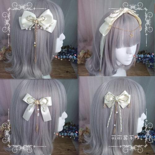 Lolita headwear soft sister girl heart Japanese headband hair band generation color rice white big bow chain side clip
