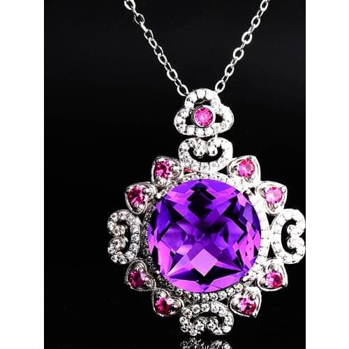 QTT 925 Sterling Silver Womens Pendant Necklace Colorful Tanzanite Sweater Necklace Vintage Collar Necklaces Pendant Jewelry