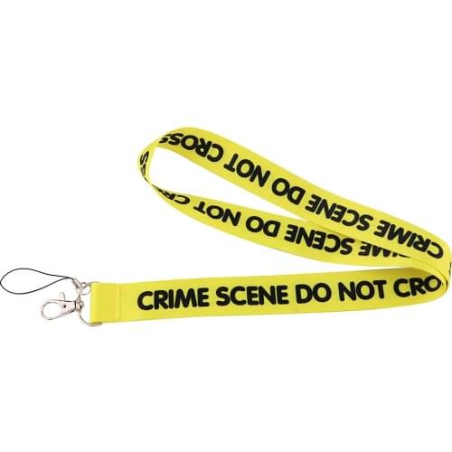 10pcs/lot J2912 Crime Scene Do Not Cross Lanyard Keychain keys Badge ID Mobile Phone Rope Gift Lanyard With Card Holder Cover