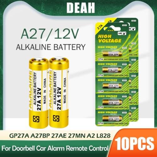 10PCS Alkaline Battery 12V A27 27A G27A MN27 MS27 GP27A L828 V27GA ALK27A A27BP K27A VR27 R27A For Alarm Remote Control Dry Cell