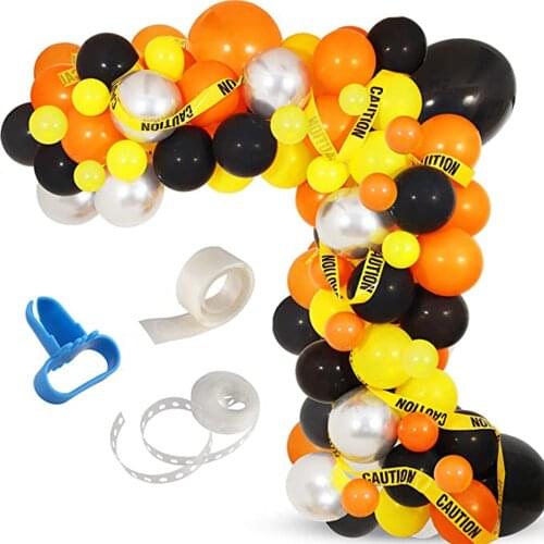 106Pcs/Set Construction Party Balloon Arch Kit Black Orange Yellow Silver Balloons Birthday Party Decoration Baby Shower Supply