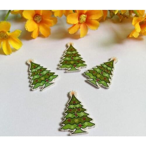 150pcs Wood Buttons 2 Holes Multicolor Christmas tree Pattern At Random 25*36mm Sewing Craft Scrapbooking DIY