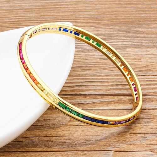 2021 New Fashion Charm Rainbow Rhinestone Bangles Copper Zirconia Cuff Bracelets High Quality Jewelry Gift For Women Girls