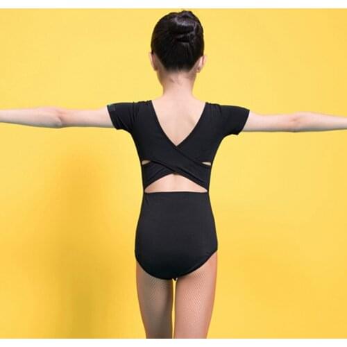 2021 New G1135 Short Sleeve Kids Latin Dance Bodysuit V BackGirl Latin Dancing Clothes Belly Ballroom Tango Dresses L3019