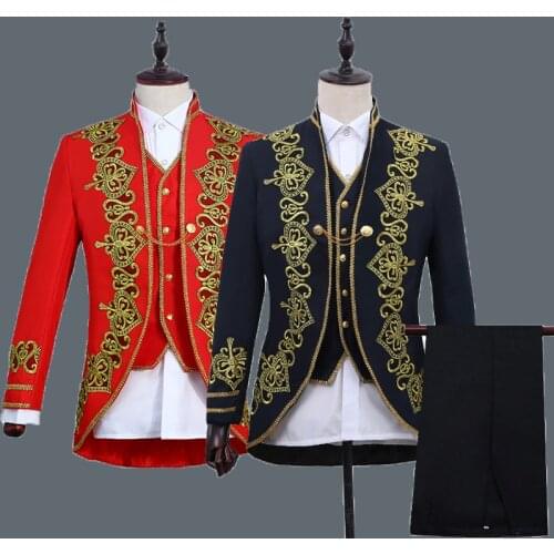 3 Peice Deluxe Victorian Prince Costume For Adult Men Vintage Dress Blazer Suit Male Costume Outfit Mens Singer Stage Wear DT1495