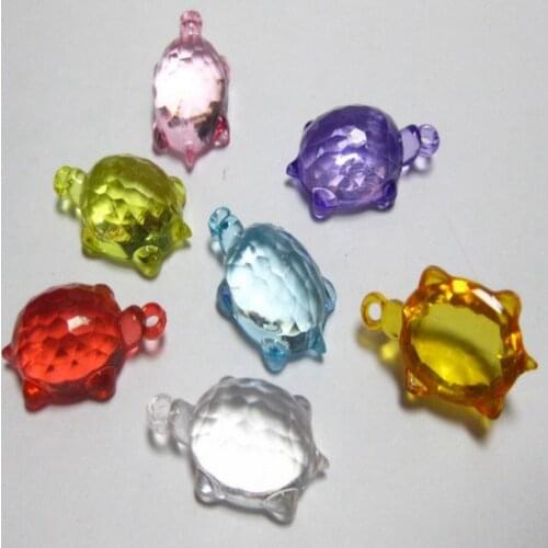 50 Mixed Colour Transparent Acrylic Turtle Charm Pendants 24mm(0.95")