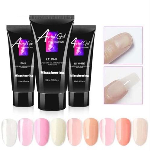 9colors/lot UV gel Nails Acrylgel Acrylic Poly UV Gel 15ml/30ml Crystal Acryl UV Builder Gel Tips Enhancement Slip Solution