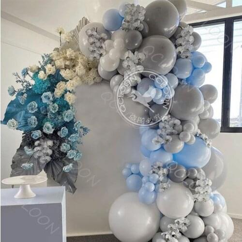 90pcs Light Blue White gray Balloons Garland Arch Kit Baby Baptism Birthday Party Wedding Decorative Supplies