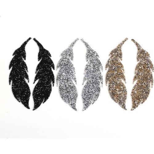 Leaf Feather Crystal Rhinestone Patch Iron on Patches for Clothing Heat Transfer for T-shirt Badges Applications DIY Appliques G