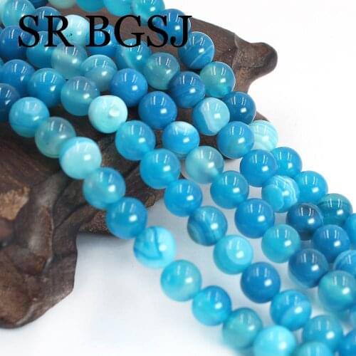 Free Shipping 5 Strands 8mm Wholesale Blue Stripe Agat Stone Charms DIY Gems Beads for Jewelry Making 15"